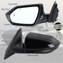 Lqito Left Driver Side Mirror Compatible With 2021 2022 2023 2024 2025 Hyundai Elantra With Manual Folding Power Glass Blind Spot Heated Black Replace#87610AB040(7Pins)