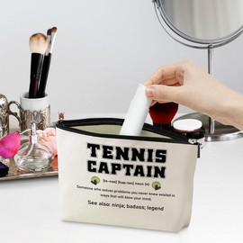 Inspirational Tennis Captain Noun Definition Makeup Bag Tennis Gifts Tennis Accessories Thank You Christmas Birthday Gifts for Women Tennis Player Lovers Coach Captain Coworker Travel Toiletry Bag