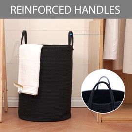 Homlikelan 85L Oversize Woven Laundry Basket with Handles,Collapsible Cotton Rope Laundry Hamper,Wicker Clothes Hamper Laundry Bin Storage Basket for Blanket Black