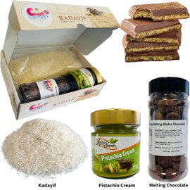 Premium 500gr Dried & Shredded Kadayif+200gr Pistachios Cream +280gr Melting Chocolate, 3 Items for Dubai Chocolate, (Kataifi) Fillo Dough, Kurutulmus Kadayif Pastry Dough, Phyllo Dough