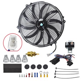 GXYWADY 16 inch Electric Radiator Fan Power 3000 CFM Thermostat Wiring Switch Relay Kit Black