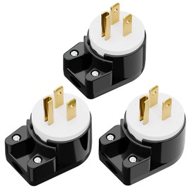 3PACK 90 Degree USA Canada Male Nema 5-15P 3 Pole Angle DIY Plug, 15A 125V USA 3Pin Right Angle AC Connector, Black