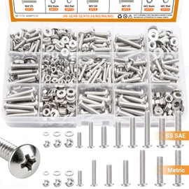 mankk 408PCS Machine Screws Nuts and Bolts Assortment Kit (# 6-32/# 8-32/#10-24 & M3/M4/M5) SAE & Metric 304 Stainless Steel Phillips Pan Head Screws Cross Slotted Round Head Bolts