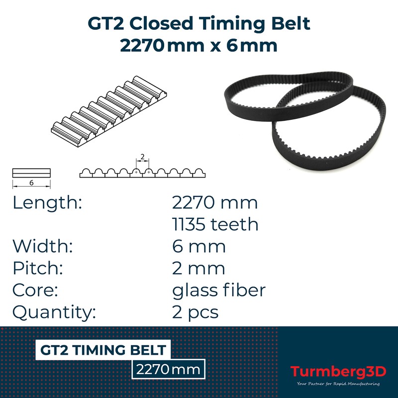 GT2 2x Closed Timing Belt, 6 mm Wide, 2 Pieces