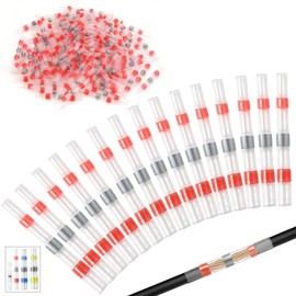 Mbsomnus Pack of 120 Solder Connectors, Heat Shrink Connectors, AWG22-18 Cable Connectors, Waterproof Heat Shrink Tubing, Insulated Solder Connectors, Red Crimp Connectors, Butt Connector for
