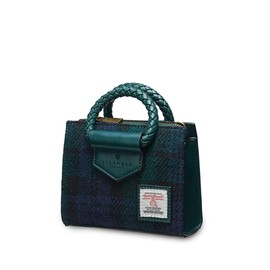 Islander The Mini Arran Tote with Detachable Strap Made of Harris Tweed & Microfibre Leather, Blackwatch Tartan