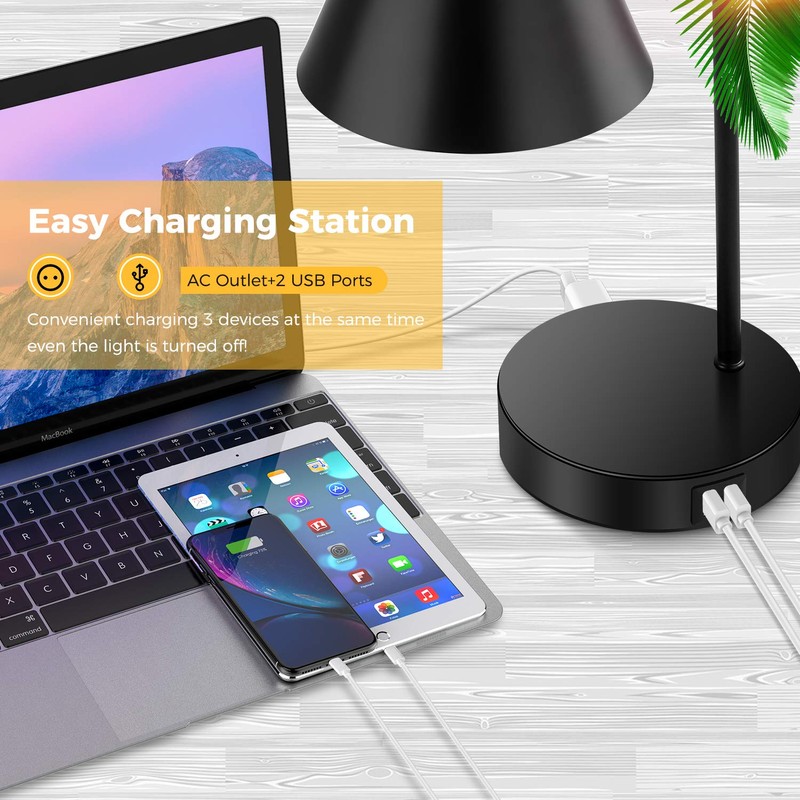 Industrial Dimmable Desk Lamp with 2 USB Charging Ports AC