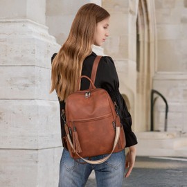 DORRISO Anti-theft Backpacks for Women Casual Rucksacks Ladies Shoulder Bags Elegant Travel Daypacks Fashion Simple for Office Leisure Dating Student Holiday Waterproof PU Leather Brown