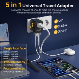 Universal Travel Adapter Worldwide,International Power Adapter with 2 USB-A&2 USB-C&1 AC Outlet,All in One European Travel Plug Adapter for EU/UK/US/AU Over 200+ Countrie/Region(Type A/C/G/I)-Black