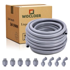 Wocloer 3/4inch 50 Foot Liquid-Tight Conduit Kit, Flexible Non Metallic Electrical Conduit and Connector Kit, With 5 Straight and 4 90-Degree Angle Connector Fittings
