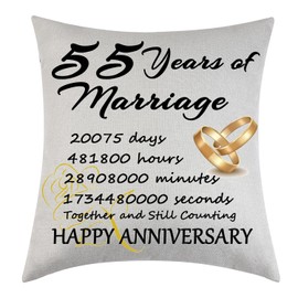 Tihnvk Wedding Anniversary Cushion Cover-Years of Marriage Gift for Couples for Him Her Mum Husband Wife Grandma Grandad Aunt Friends, Anniversary Pillow Cases 18”x18” (55 years)