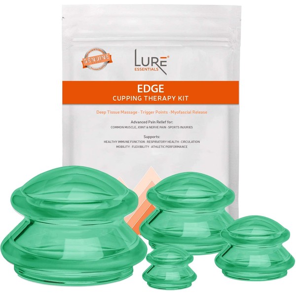EDGE Cupping Therapy Sets - Silicone Vacuum Suction Cupping Cups – Muscle, Nerve, Joint Pain Relief (Emerald Green, 4)