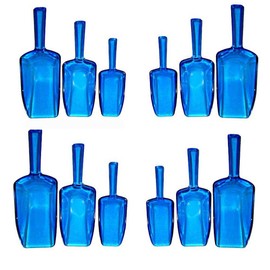 Clear Blue Acrylic Plastic Kitchen Scoops for Wedding, Candy, Powders, Ice Cream, Sugar, Tea, Set of 3 Sizes, 12 Count