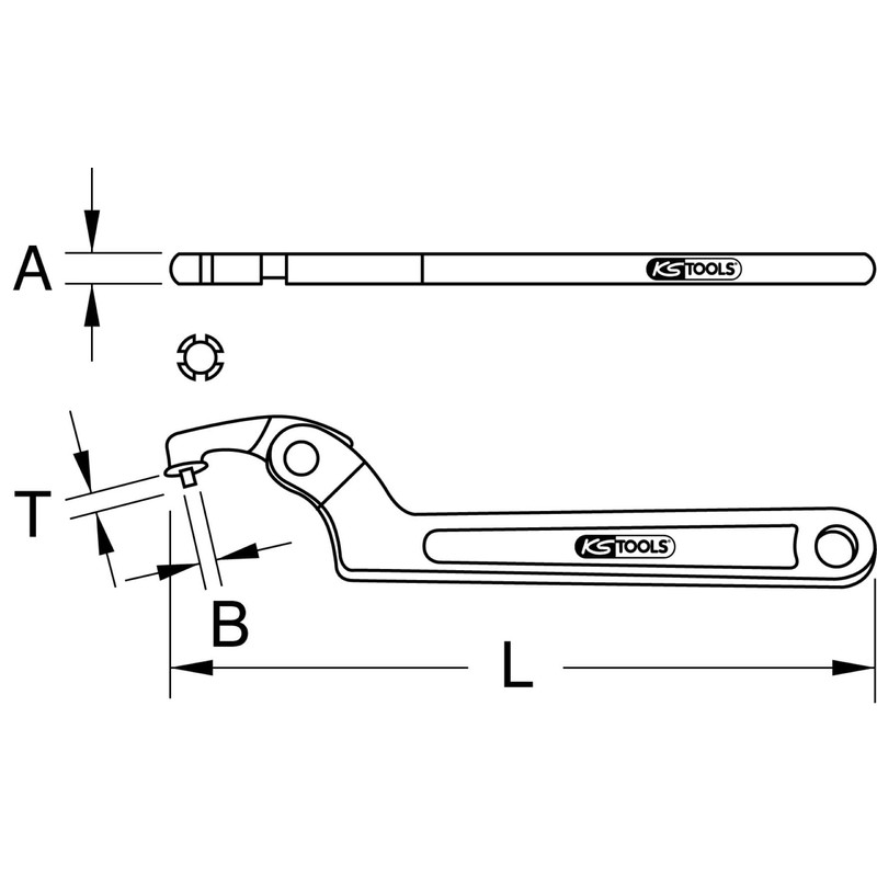 KS TOOLS 517.1312 Flexible Hook Wrench with pin, 19-50mm, one