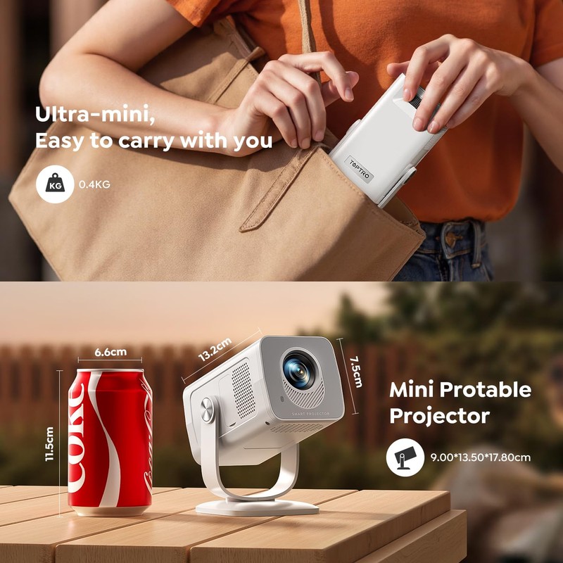 TOPTRO Mini Projector 1080P 4K Supported【Android 13 & Short Throw】