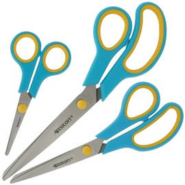 Westcott Soft Grip Scissors, 13, 8, 20, 1 and 24.7 cm, Stainless Steel Scissors, Turquoise Yellow, 3 Pieces, N-90028 00, Set of 3-13.8 cm, 20.1 cm and 24.8 cm