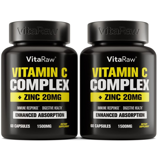 𝗪𝗜𝗡𝗡𝗘𝗥 - 𝟮 𝗣𝗔𝗖𝗞 Vitamin C Supplement - 1600mg with Zinc 50mg - Highest Absorption - Vitamin C Immune Support Complex - Vitamin C Capsules & Zinc Vitamins for Adults - VIT C Immune Booster