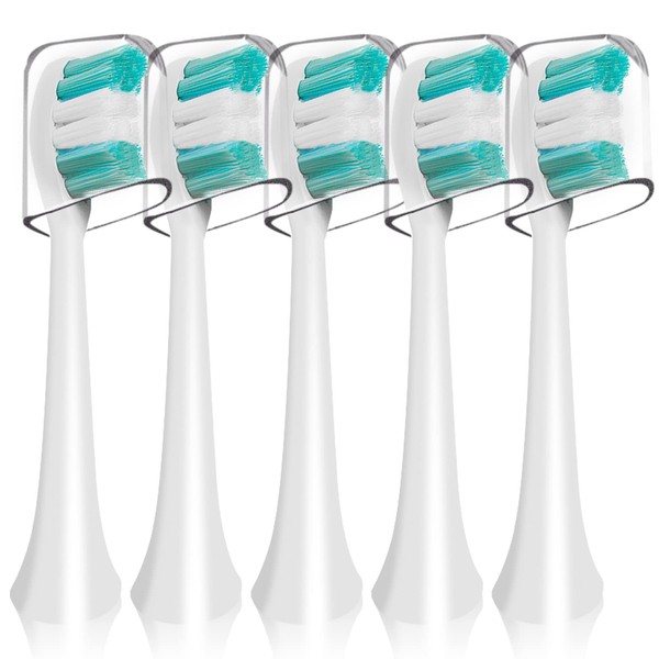Replacement Toothbrush Heads Compatible with AquaSonic Black Series Vibe Series Electric Toothbrush, Curved Shape Design Planted with Nylon Bristle (5 Pack-White)