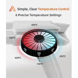 AreoHeat Heat Gun with 6 Precise Temperature Settings 100-600°C (212-1112°F) Fast Heating Hot Air Gun with 2 Settings Control, Speed-Up Cooling, Compact & Lightweight Design