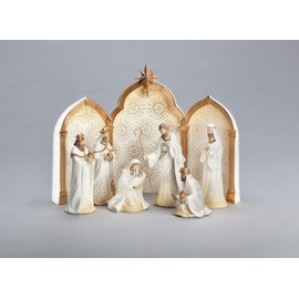 Roman Christmas - Ivory and Gold Nativity Triptych with Backdrop, 11.25" H, Christmas Collection, Resin, Nativities, Christmas Giftware, Inspirational, Durable, Long Lasting