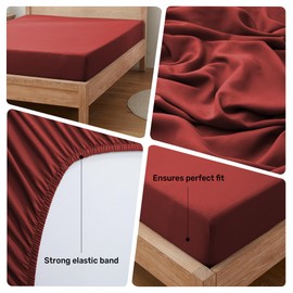 puredown Single Fitted Sheet Size Deep 14 inch (35 cm), Bedding Fitted Sheet Double - Ultra Soft Brushed Microfibre Fabric - Wrinkle Free, Breathable, Fade Resistant, 90x190x35cm, Red