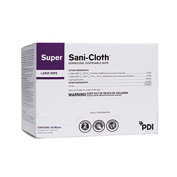 PDI Super Sani-Cloth Germicidal Disposable Wipe, Large, Individual, 5" x 8"