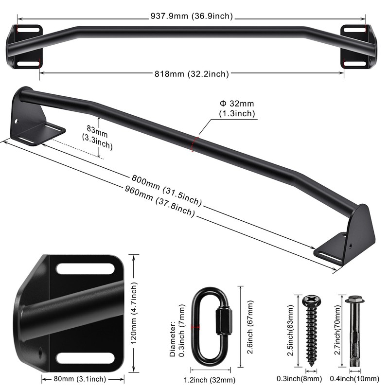 Kipika Heavy Duty Wall Mounted Doorway Pull Up Bar, Multifunctional