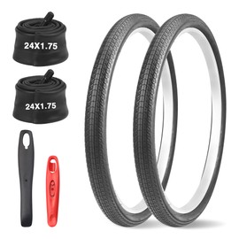 GRELiving 20/24/26x 1.75 Bike Tire Set,2 Pack Mountain Bike Tire Replacement Kit with AV35mm Inner Tubes Valve and Bike Tire Levers,BMX Tires Rubber MTB Tires for Hard Roads (24x1,75 Set)