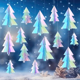 Epakh 3 Pcs 30 ft Iridescent Garland 3D Paper Christmas Tree Streamers Garland Iridescent Christmas Decorations Hanging Banners for Holiday Xmas Winter New Year Party Decorations Home Hanging Decor