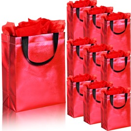 GITMIWS Sparkle Gift Bags with Tissues – Set of 9 Red Reusable Shiny Gift Bags Medium size - Ideal As Goodie, Birthday, Wedding, Party Favor Bags