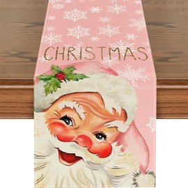 Christmas Table Runners 72 Inches Long Cute Santa Claus Design Christmas Kitchen Towels Christmas Table Flag Supply Winter Xmas Christmas Holiday Table Runner for Party Centerpiece Table Decorations