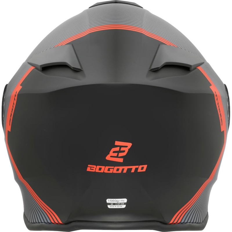 Bogotto H271 Wayke Flip-Up Helmet, Matte Black/Orange, 2XL