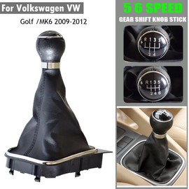 AJHLJ® 5 Speed Manual Car Gear Shift Knob with Leather Gear Shifter Boot for VW Volks-wagen Golf 6 VI MK6 Jetta 5 Golf 5 V MK5 (5 Speed)
