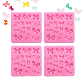 4pcs Bow Molds for Chocolate, Pink Bow Silicone Fondant Molds, Not Easy to Deform, Easy to Demould, Suitable for Cupcakes, Diy Decoration, Sugar Art Pudding Decoration