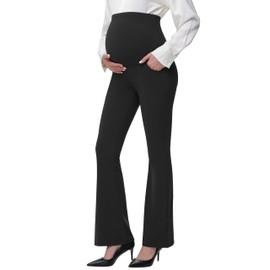 CFRTMTBB Women's Maternity Pants for Work Over-Bump Pregnancy Casual Stretchy Straight Dress Pants Pregnancy Bootcut Pant with Pockets (Black,XL)