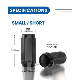 GAsupply 1/2x20 Black Lug Nuts 20pcs - 1/2-20 Long Closed End Bulge Acorn Lug Nuts Cone Seat - 1.9" 48mm Tall 3/4" 19mm Hex