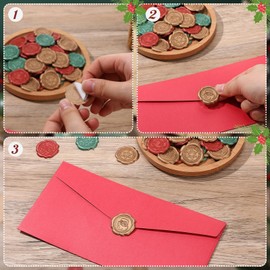 Kosiz 100 Pcs Self Adhesive Christmas Wax Seal Stickers 1.18'' Envelope Seal Stickers Vintage Santa Elk Snowflake Embossed Christmas Sticker for Wedding Invitation Gift Wrapping, 5 Style (Crimson Red)