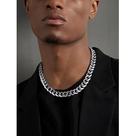 Suplight 12mm 316L Stainless Steel Chunky Miami Cuban Chains Necklaces Statement Hip Hop Punk Jewelry Silver Big Heavy Curb Cuban Link Chain Necklace for Men & Women 28 inches