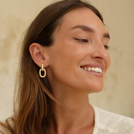 Turandoss 14K Gold Plated Paperclip Chain Link Huggie Hoop Earrings for Women Trendy, Dainty Rope Drop Dangle Chunky Hoop Earrings, Lightweight Hypoallergenic Gold Jewelry Birthday Gifts for Wife Mom