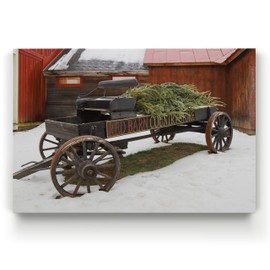 Renditions Gallery Vintage Canvas Prints for Home Decor Old Wooden Cart Christmas on the Farm Wall Hanging Picture & Prints for Bedroom Dining Living Room Office Home Kitchen Decor - 18"X27" LT18