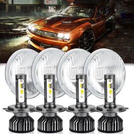 HMCYCI 5-3/4" H5006 & H5001 5.75 inch Headlight Crystal Headlamp Clear H4/9003 LED Light Bulb Headlamp Set Compatible with Peterbilt 349 359 Compatible with Chevy Impala 59-76 Compatible with Dodge