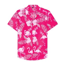 J.VER Mens Pink Beach Hawaiian Shirt and Shorts Set Regular Fit Funky Flamingo Holiday Shirt and Shorts Set Flower Button Down Summer Floral Party 3XL
