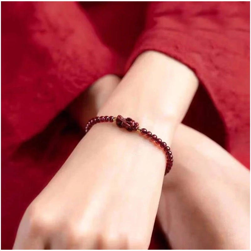 Unbranded Natural Garnet Stone Bracelet 4mm Round Bead Pixiu Wealth