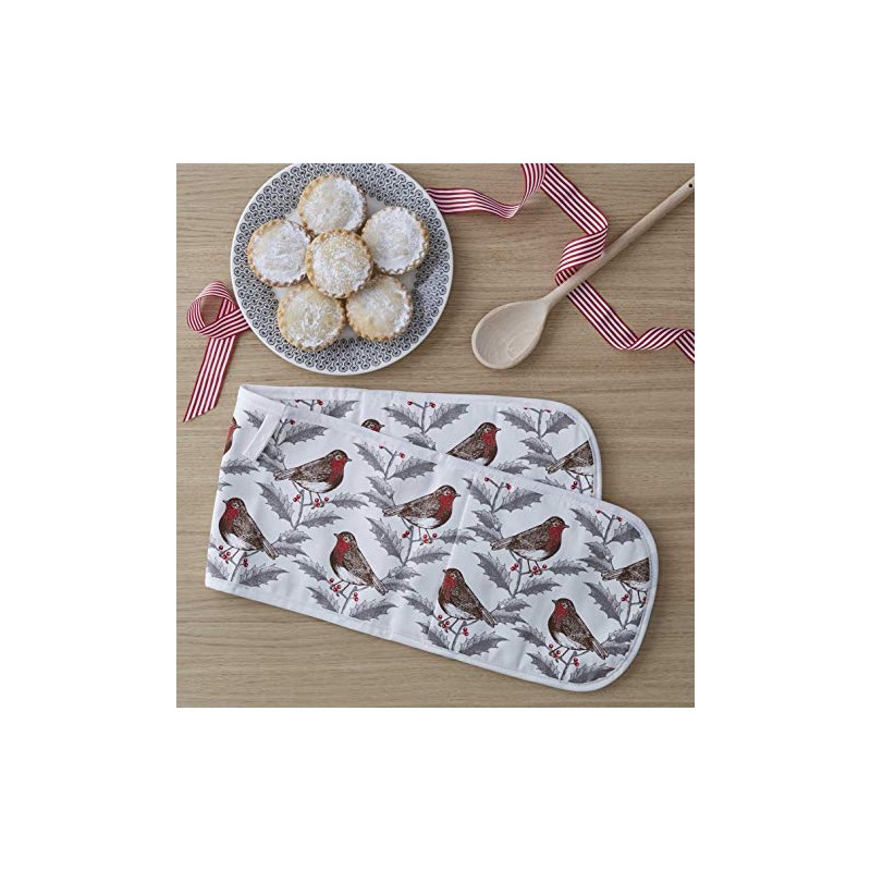 Thornback & Peel Robin and Holly Double Oven Glove, Cotton,