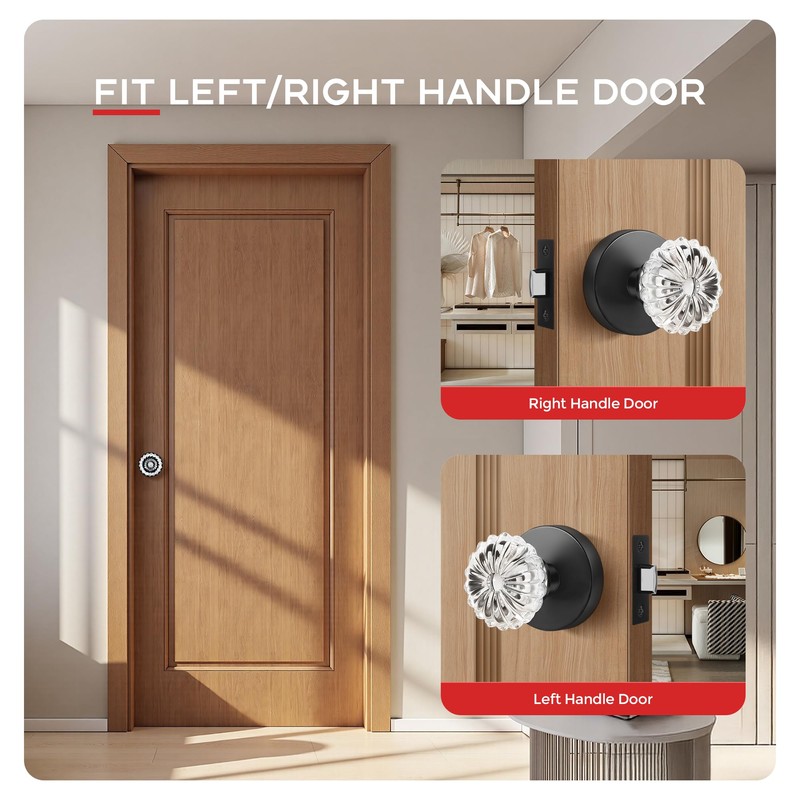 Heittis1 Pack Crystal Door Knobs Interior,Round Passage Glass Door Knob