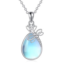 CRMAD Moonstone Necklace for Women Sterling Silver Dragonfly Moonstone Necklace Pendant Dragonfly Jewelry Gift for Women (moonstone)
