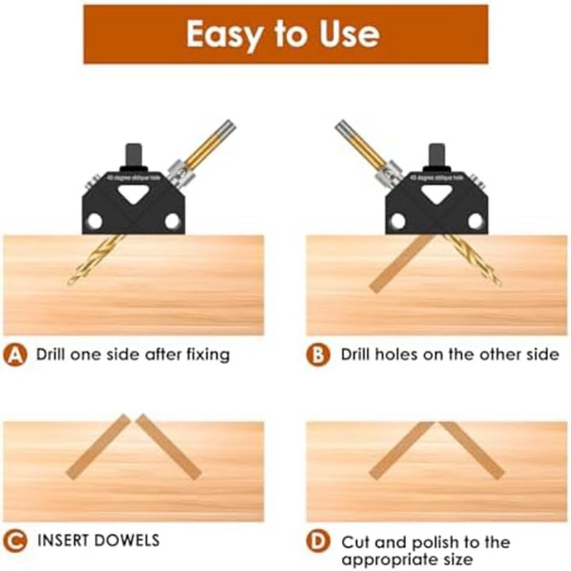 JIVIMOCO 45° Angle Drill Guide Jig Aluminum Dowel Jig Kit