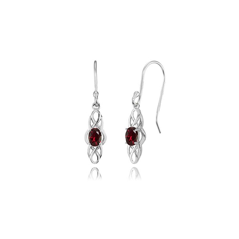Sterling Silver Created Ruby Celtic Knot Oval Dangle Drop Earrings