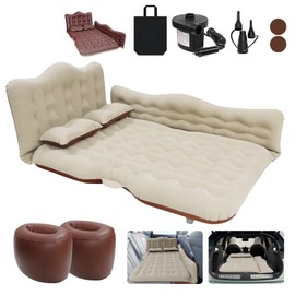 ISWEES Car Bed SUV Air Mattress, Car Air Mattress with Electric Pump, 2 Inflatable Pillows and 2 Footrests for Back Seat, Side Seat,Trunk Sleeping, Thickened Camping Bed - Brown