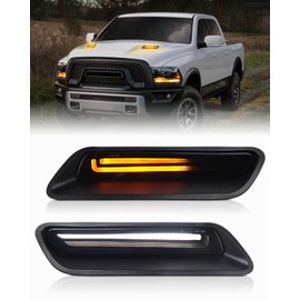 PWOBVZ Switchback LED Vent Hood Scoop Light for 2010-2018 Ram 1500, 2019-2022 Ram 1500 Classic Smoked Lens Sequential Amber Turn Signal White DRL Positon Lights Hood Bezel Trim Replacement, pack of 2